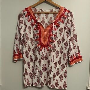Solitaire Red and White Leaf Pattern Tunic